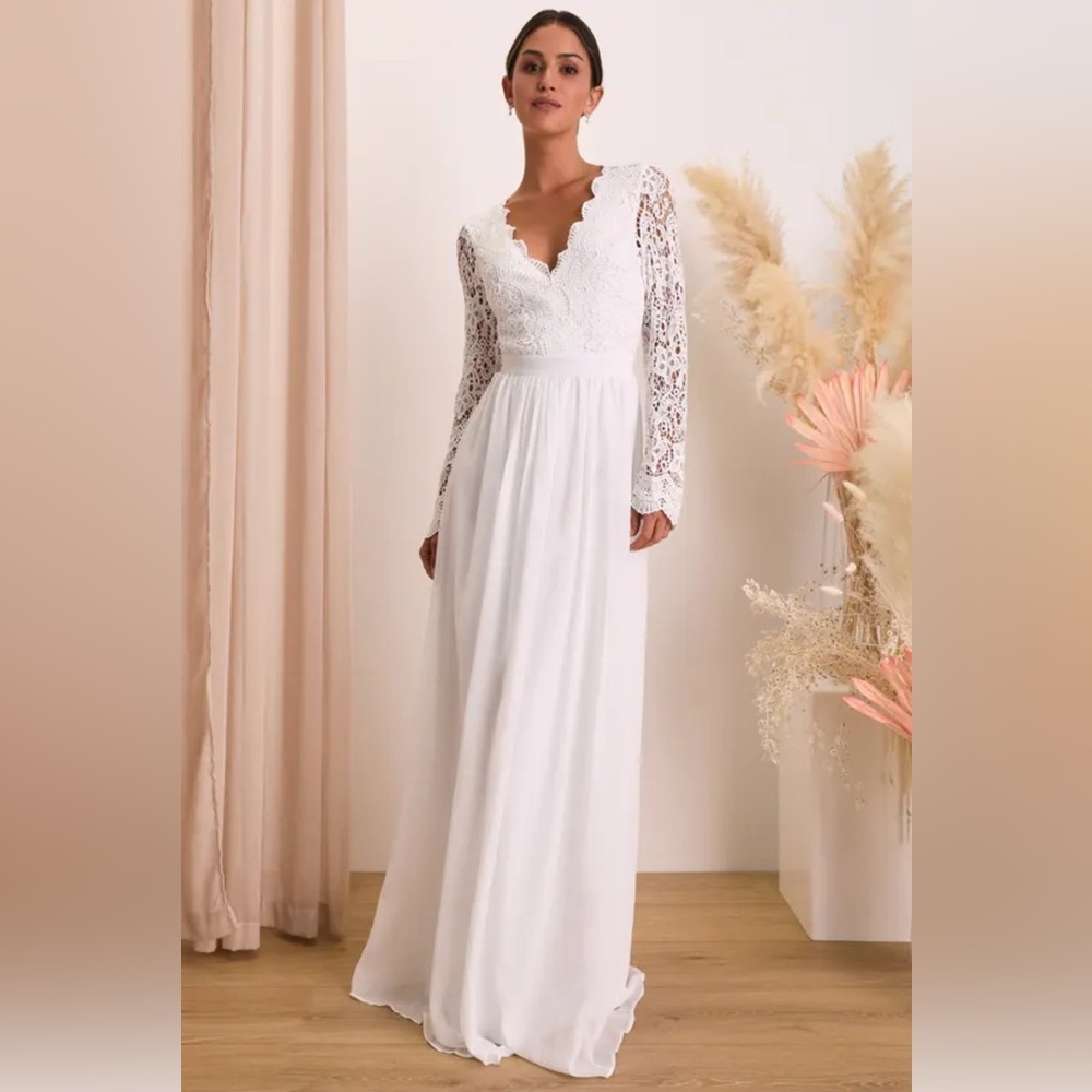 Lulus Awaken My Love Long Sleeve Bridal Lace Maxi Dress